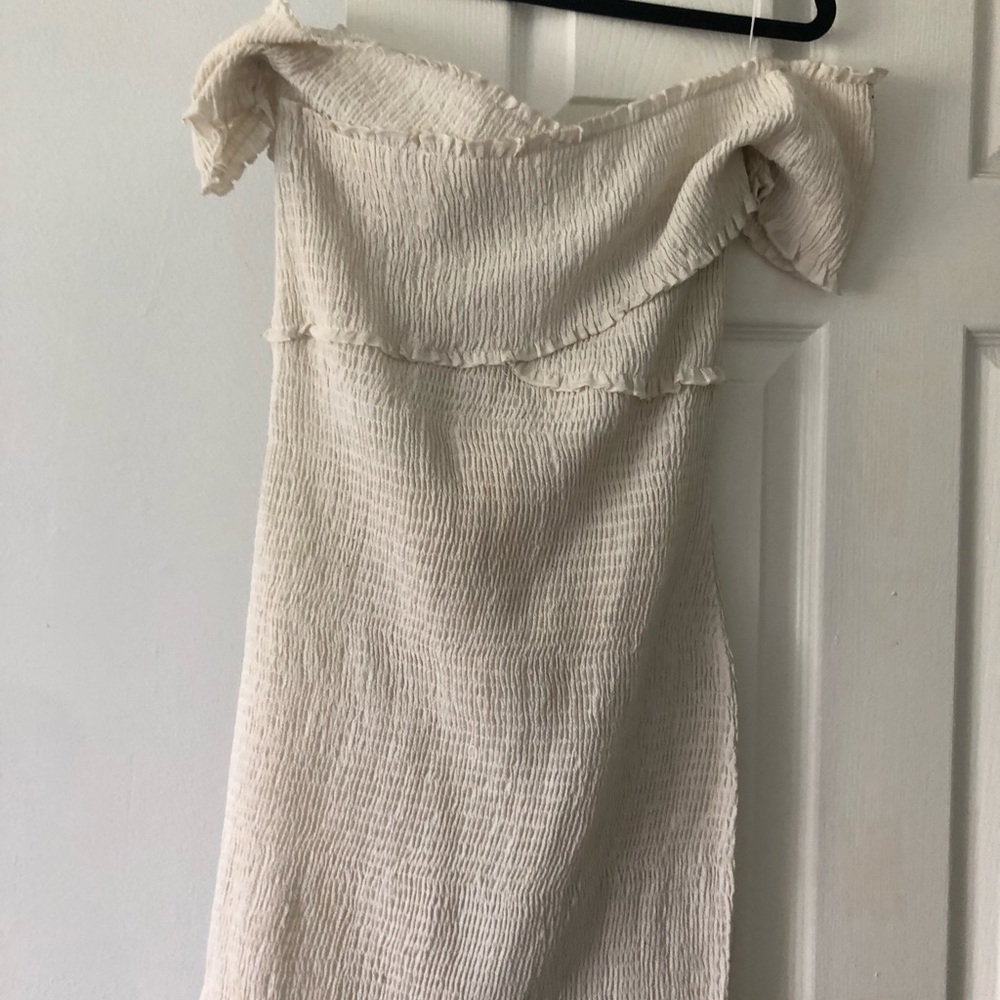 Cream smocked mini dress